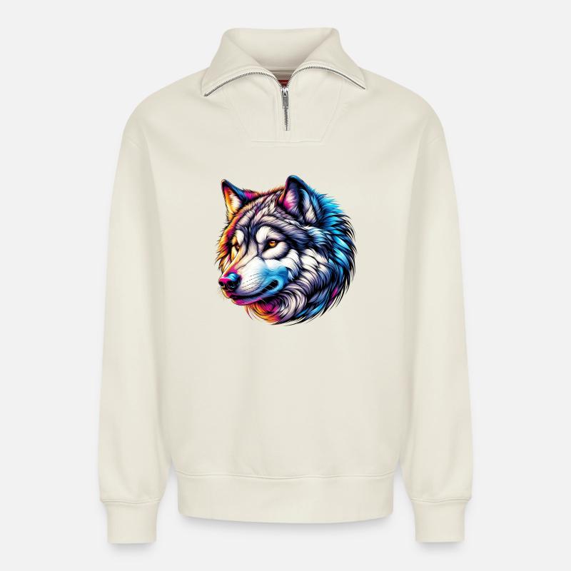 Wolf - Relaxed Unisex Organic Half Zip Sweatshirt – by SPREAD - off white