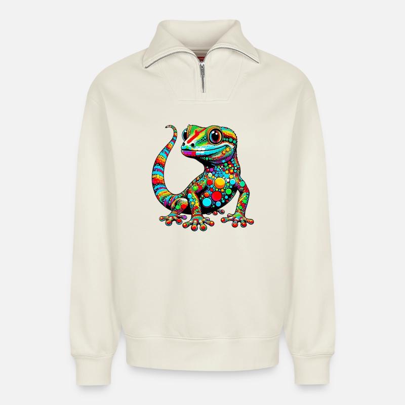 Gecko - Sweat unisexe décontracté en coton biologique à demi-zip – de SPREAD - blanc cassé
