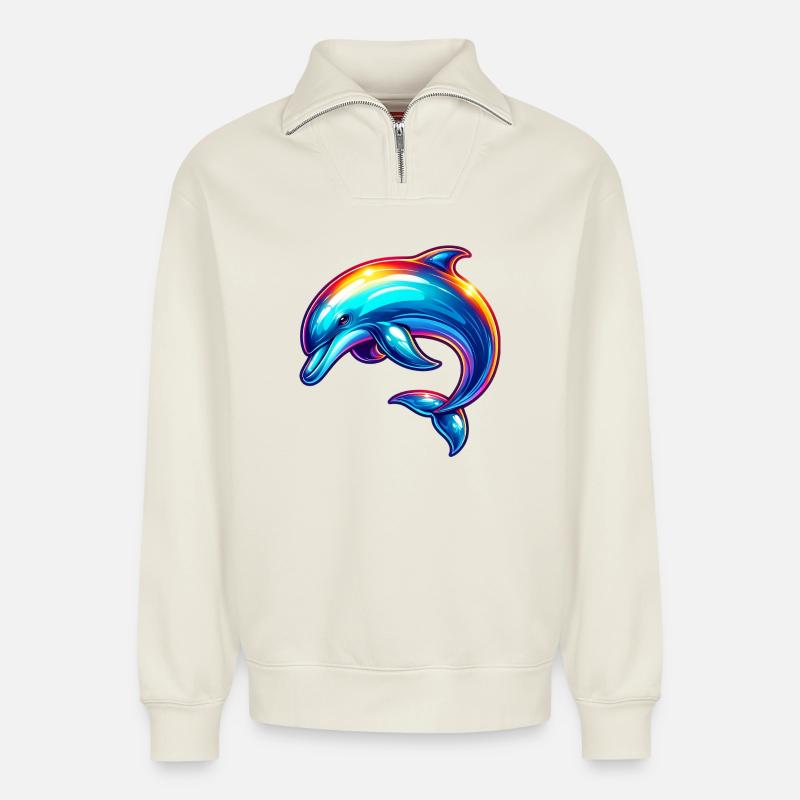 Delfin - Relaxed Unisex Organic Half Zip Sweatshirt – von SPREAD - Naturweiß