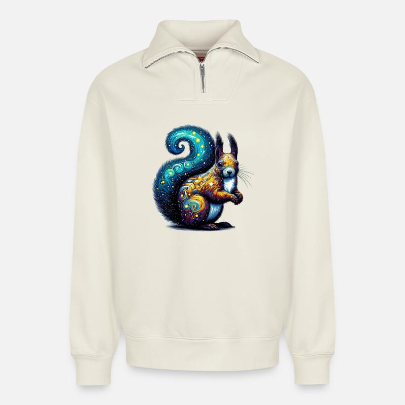 Squirrel - Relaxed Unisex Organic Half Zip Sweatshirt – by SPREAD - off white