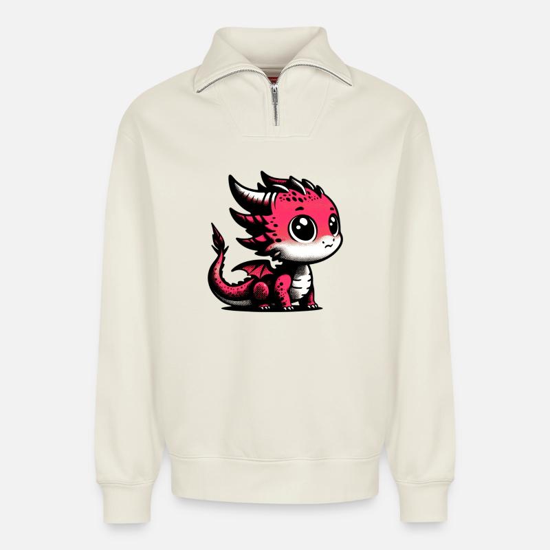 Drache - Relaxed Unisex Organic Half Zip Sweatshirt – von SPREAD - Naturweiß