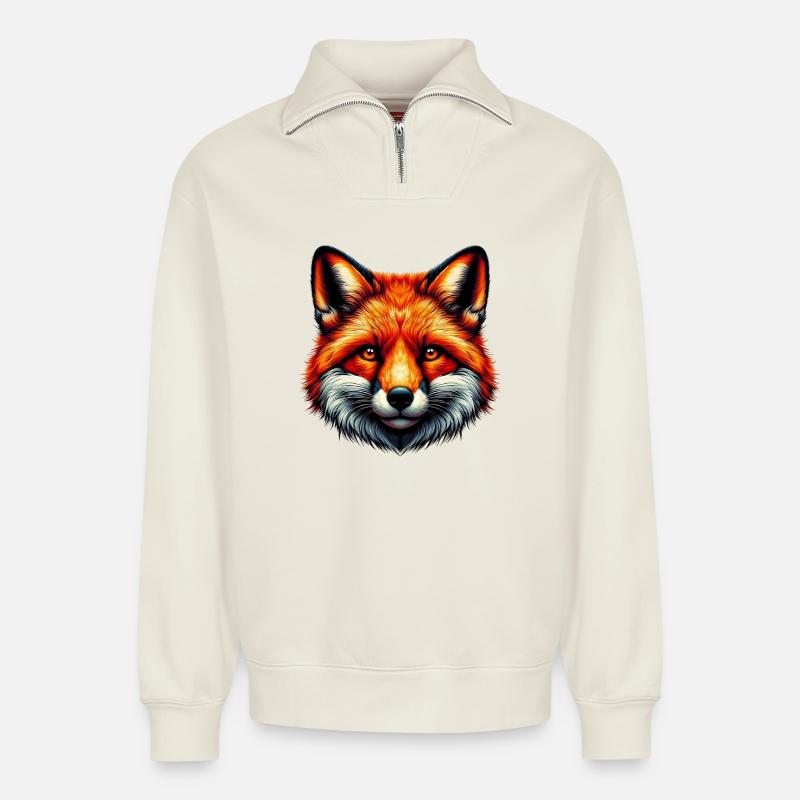 Fuchs - Relaxed Unisex Organic Half Zip Sweatshirt – von SPREAD - Naturweiß