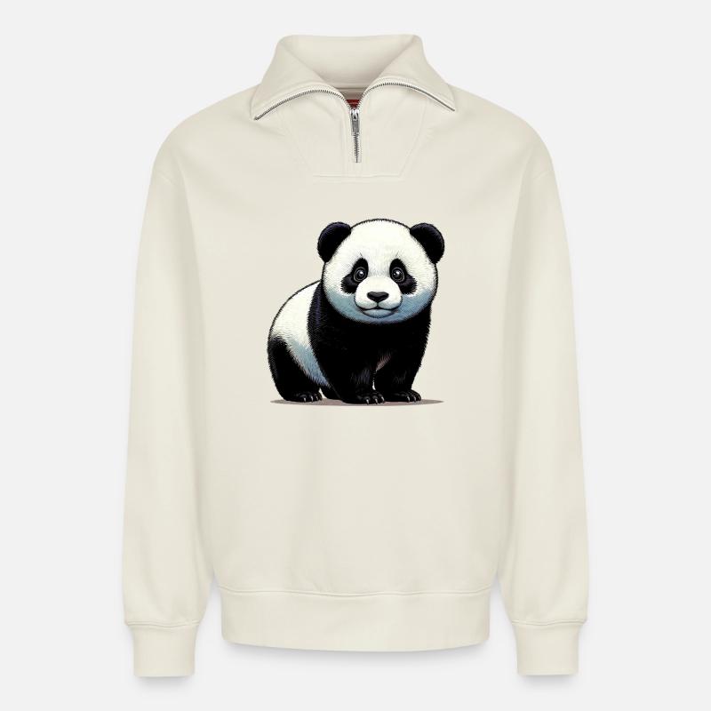Panda - Sweat unisexe décontracté en coton biologique à demi-zip – de SPREAD - blanc cassé
