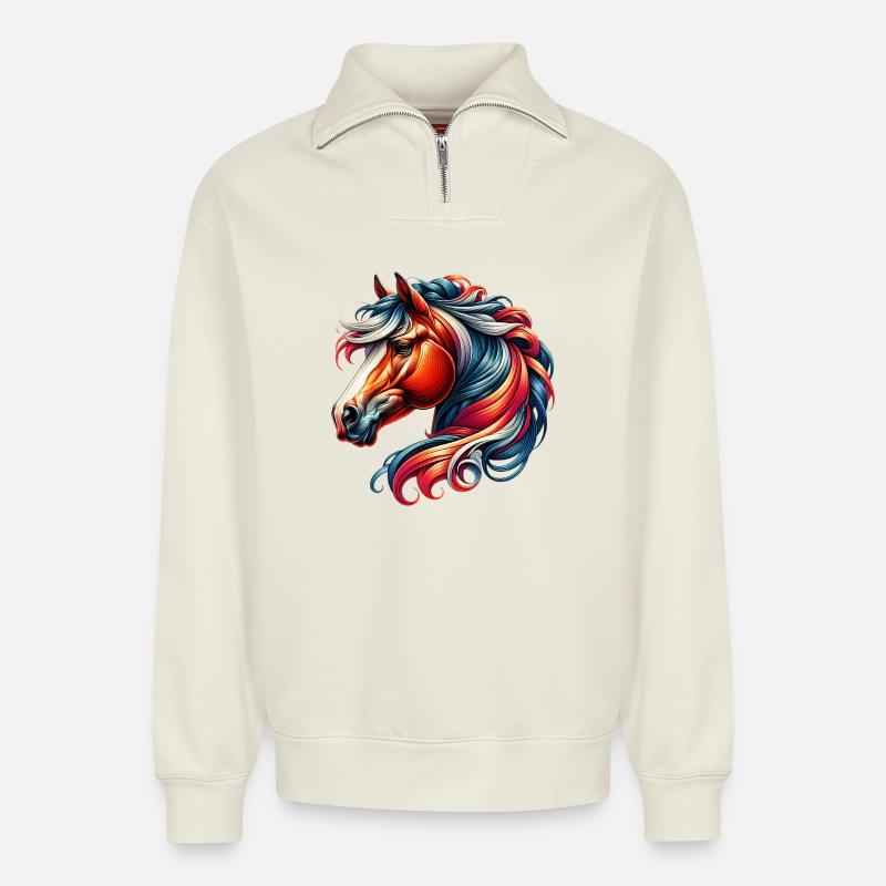 Pferd - Relaxed Unisex Organic Half Zip Sweatshirt – von SPREAD - Naturweiß