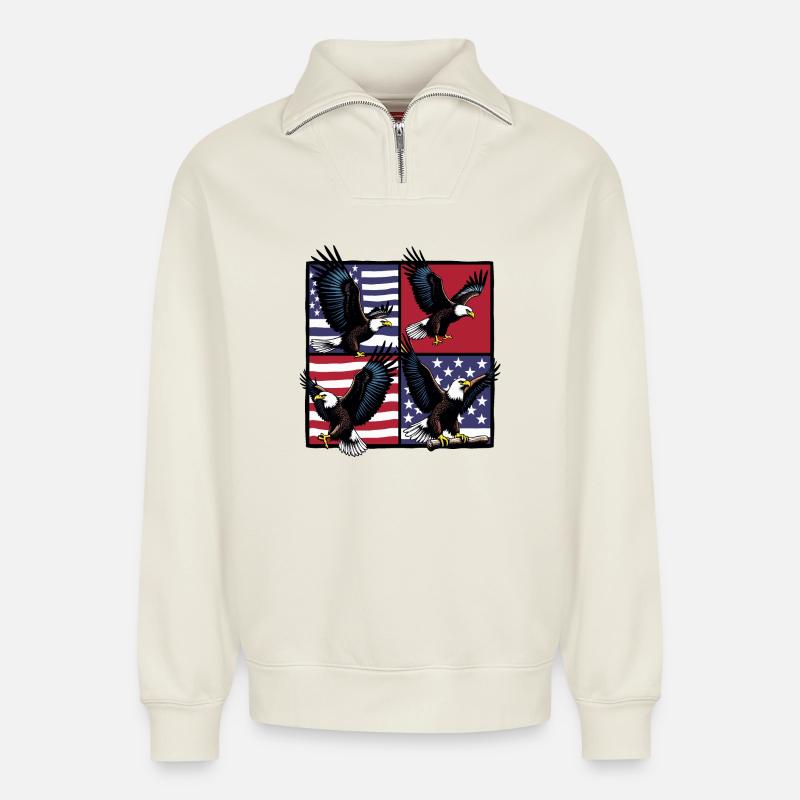 Bald eagle - Relaxed Unisex Organic Half Zip Sweatshirt – by SPREAD - off white