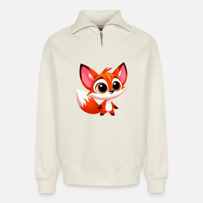 Fuchs - Relaxed Unisex Organic Half Zip Sweatshirt – von SPREAD - Naturweiß