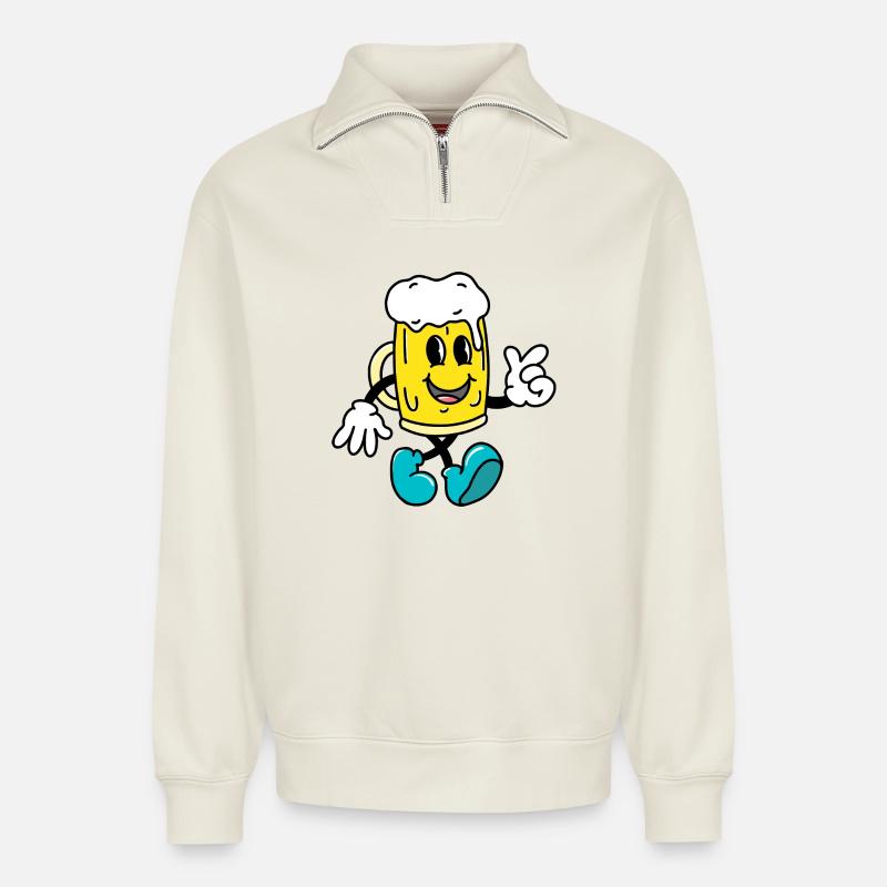 Bier - Relaxed Unisex Organic Half Zip Sweatshirt – von SPREAD - Naturweiß