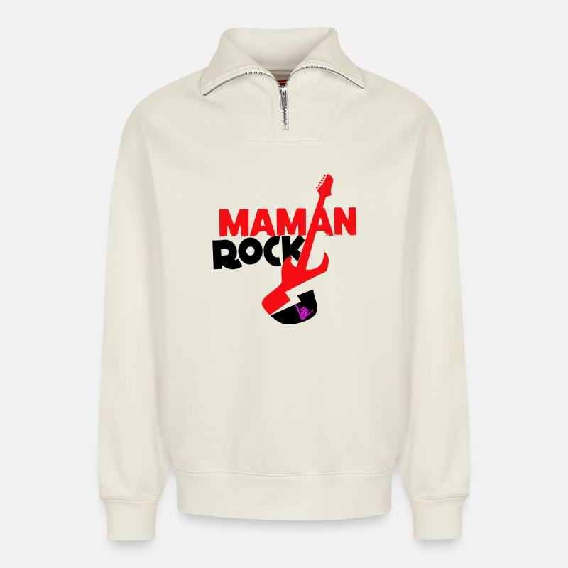 Rock Mama - Relaxed Unisex Organic Half Zip Sweatshirt – von SPREAD - Naturweiß