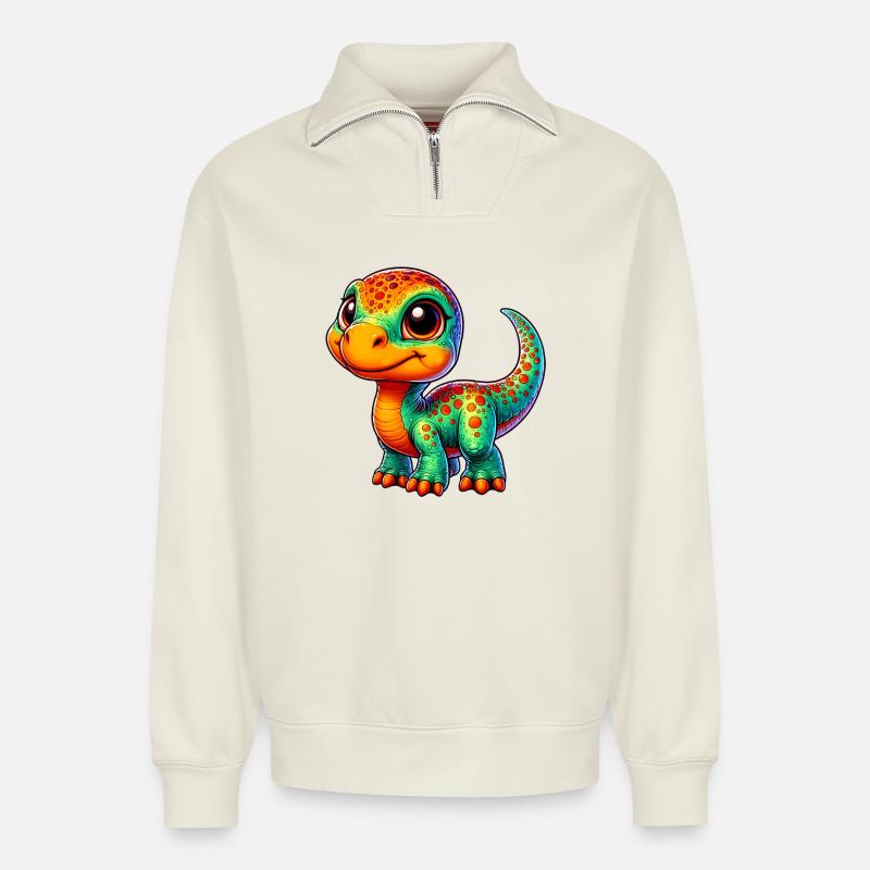 Dinosaurier - Relaxed Unisex Organic Half Zip Sweatshirt – von SPREAD - Naturweiß