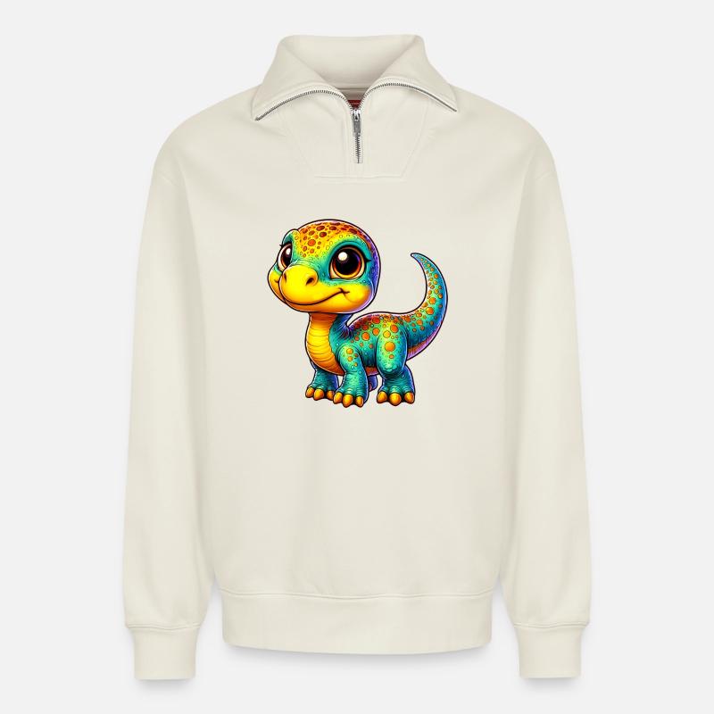 Dinosaur - Relaxed Unisex Organic Half Zip Sweatshirt – by SPREAD - off white