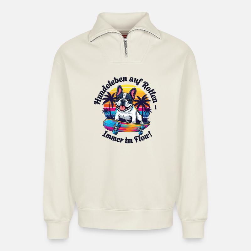 Hunde im Flow - Relaxed Unisex Organic Half Zip Sweatshirt – von SPREAD - Naturweiß
