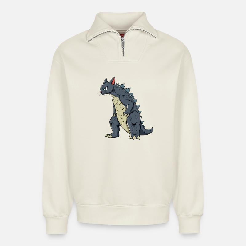Katze als Echse - Relaxed Unisex Organic Half Zip Sweatshirt – von SPREAD - Naturweiß
