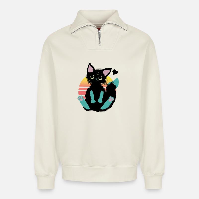 kritzelkatze - Relaxed Unisex Organic Half Zip Sweatshirt – von SPREAD - Naturweiß