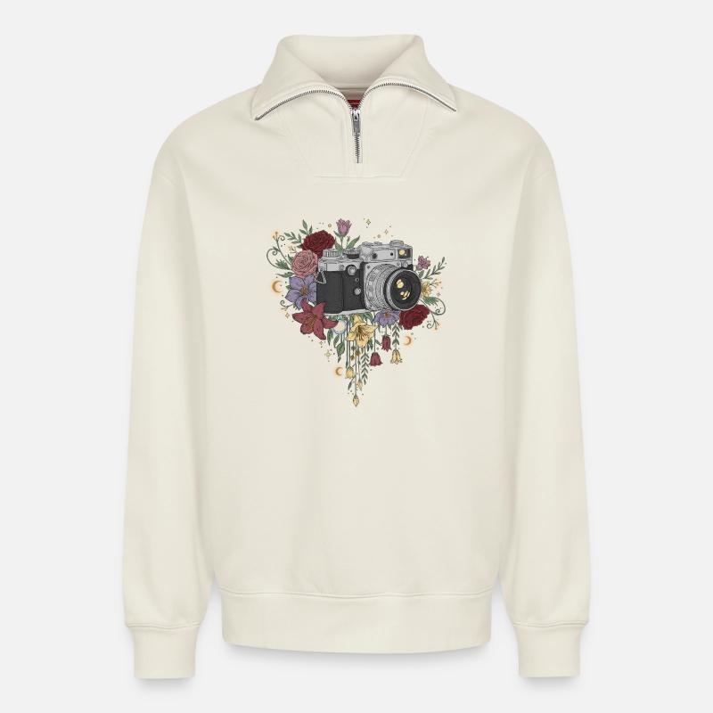 Eine tolle Kamera - Relaxed Unisex Organic Half Zip Sweatshirt – von SPREAD - Naturweiß