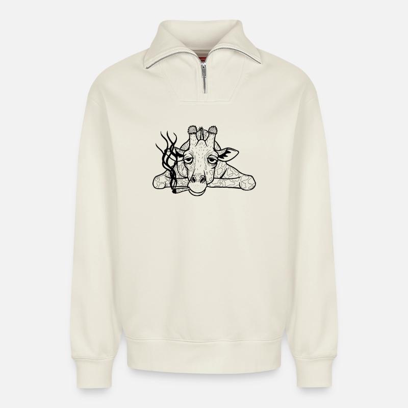 Lazy Giraffe - Relaxed Unisex Organic Half Zip Sweatshirt – von SPREAD - Naturweiß