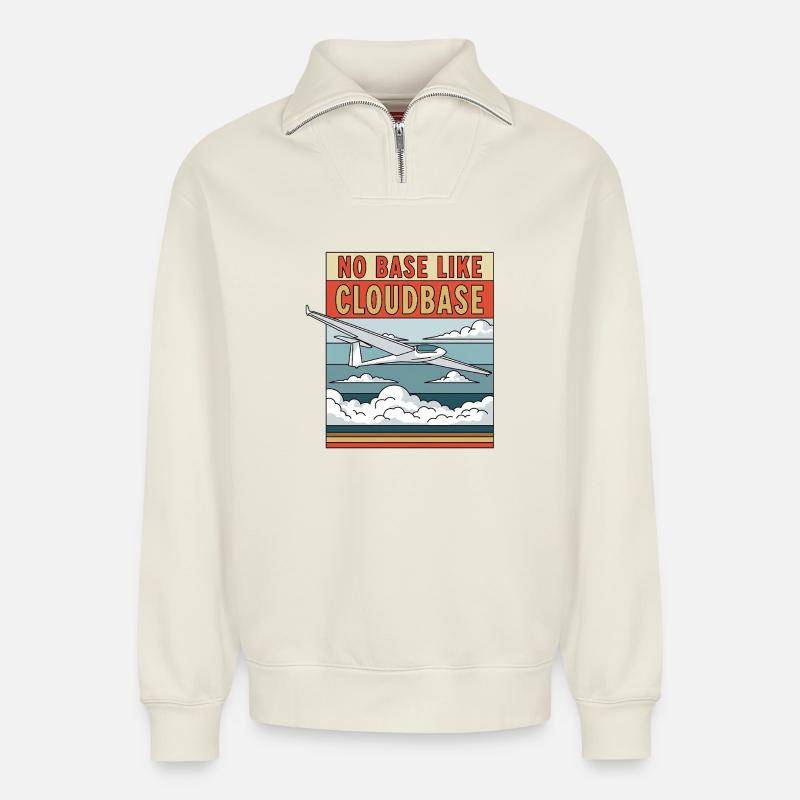 No Base Like Cloudbase - Relaxed Unisex Organic Half Zip Sweatshirt – von SPREAD - Naturweiß