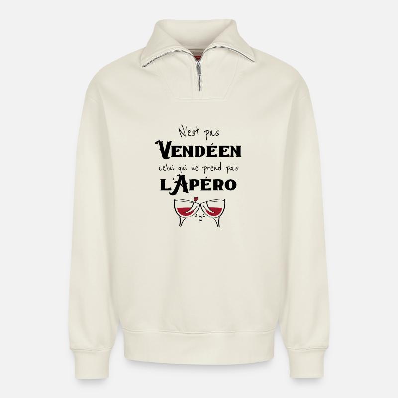 n'est pas vendeen - Sweat unisexe décontracté en coton biologique à demi-zip – de SPREAD - blanc cassé