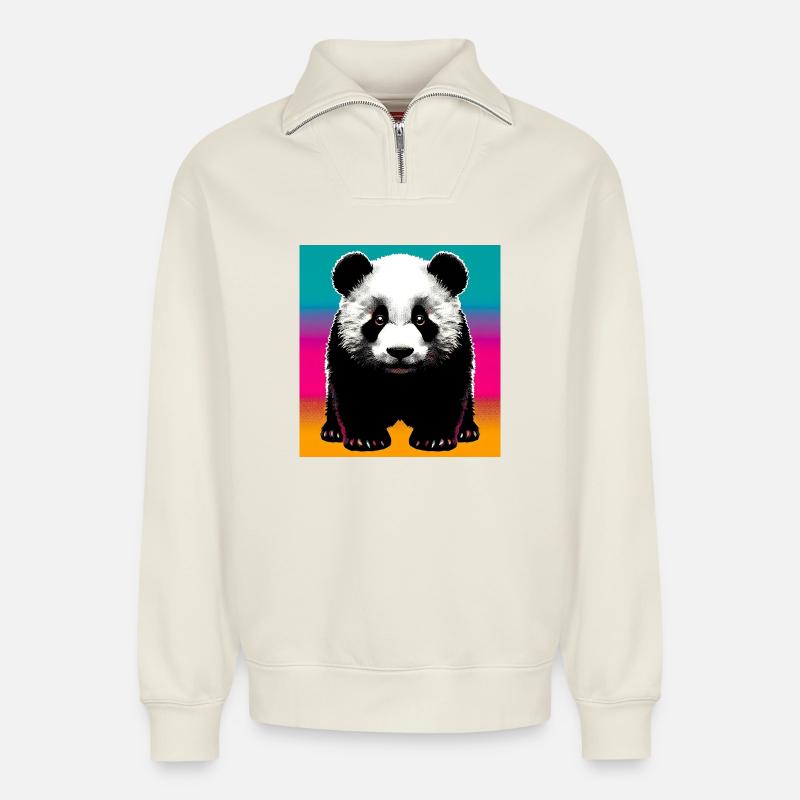 Panda - Relaxed Unisex Organic Half Zip Sweatshirt – von SPREAD - Naturweiß