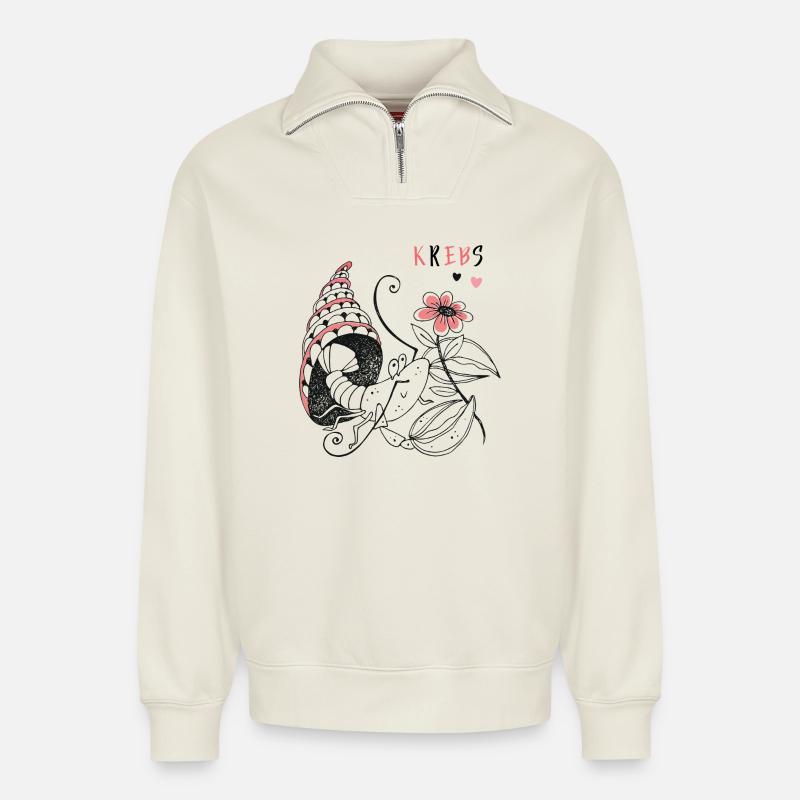 Sternzeichen Krebs - Relaxed Unisex Organic Half Zip Sweatshirt – von SPREAD - Naturweiß