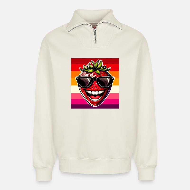 Erdbeeren Erdbeeren - Relaxed Unisex Organic Half Zip Sweatshirt – von SPREAD - Naturweiß