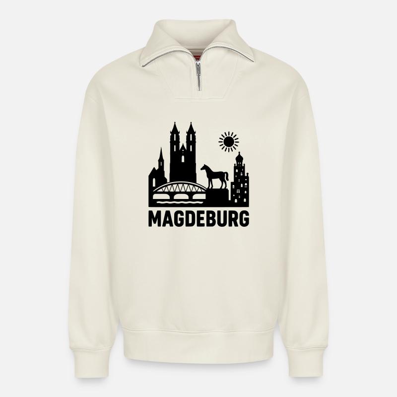 magdeburg silhouette - Relaxed Unisex Organic Half Zip Sweatshirt – von SPREAD - Naturweiß