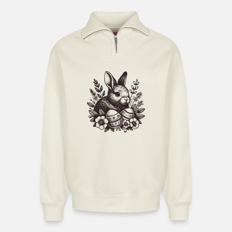 Easter Bunny - Relaxed Unisex Organic Half Zip Sweatshirt – by SPREAD - off white
