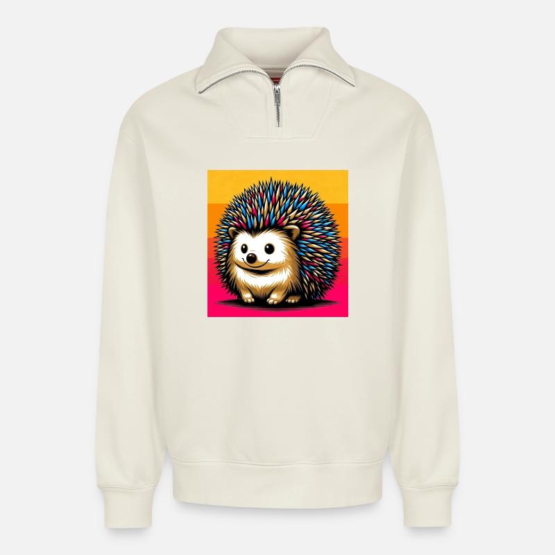 Igel - Relaxed Unisex Organic Half Zip Sweatshirt – von SPREAD - Naturweiß