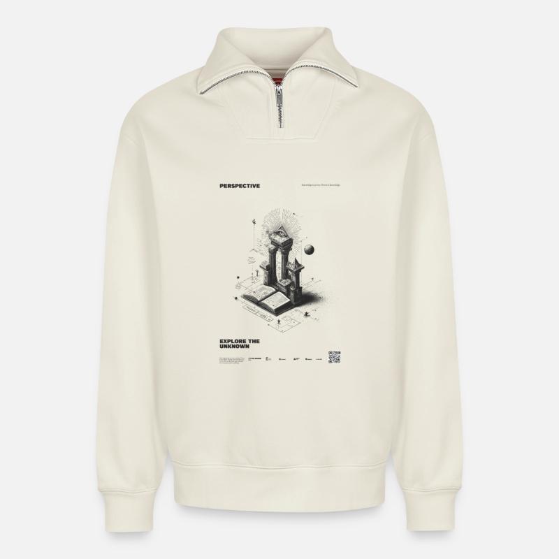 Perspektive der Raumzeit - Relaxed Unisex Organic Half Zip Sweatshirt – von SPREAD - Naturweiß