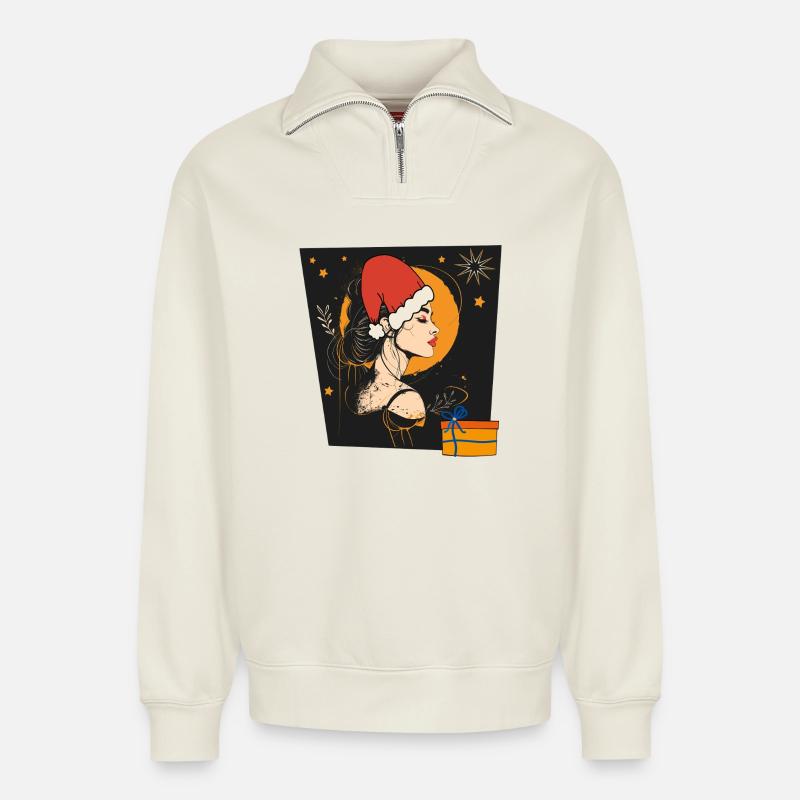 Weihnachtsfrau Christmas - Relaxed Unisex Organic Half Zip Sweatshirt – von SPREAD - Naturweiß