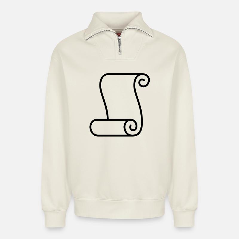 Scroll - Relaxed Unisex Organic Half Zip Sweatshirt – by SPREAD - off white