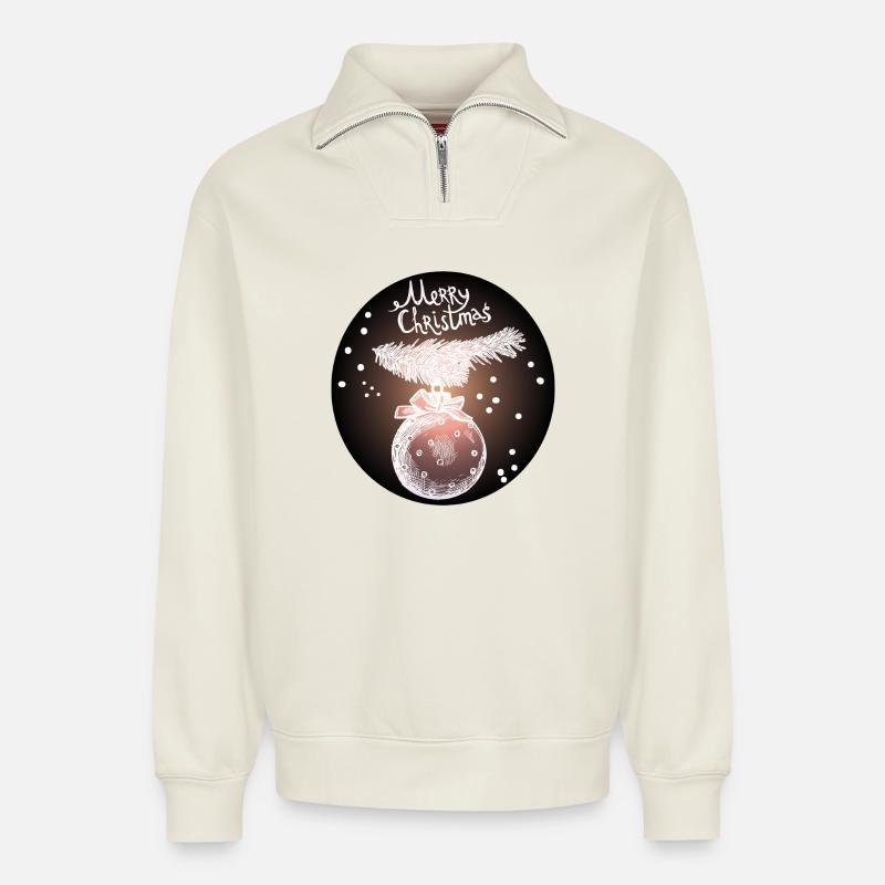 Weihnachtskugel mit Tannenzweig - Relaxed Unisex Organic Half Zip Sweatshirt – von SPREAD - Naturweiß