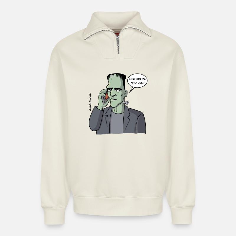 Neues Gehirn, wer ist das? - Relaxed Unisex Organic Half Zip Sweatshirt – von SPREAD - Naturweiß