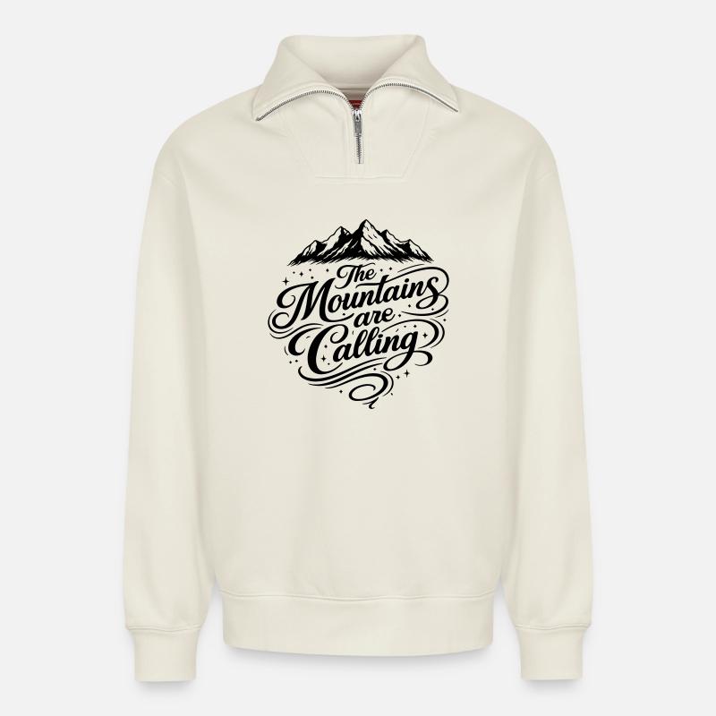 Die Berge Rufen Spruch - Relaxed Unisex Organic Half Zip Sweatshirt – von SPREAD - Naturweiß