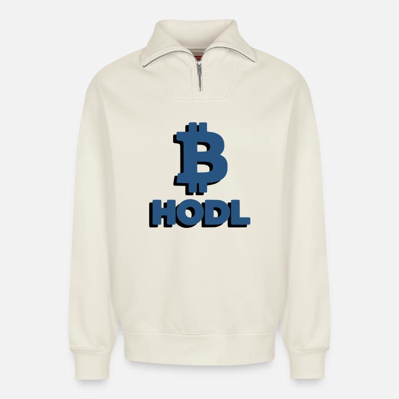 Bitcoin HODL Logo, Lettrage Crypto - Sweat unisexe décontracté en coton biologique à demi-zip – de SPREAD - blanc cassé