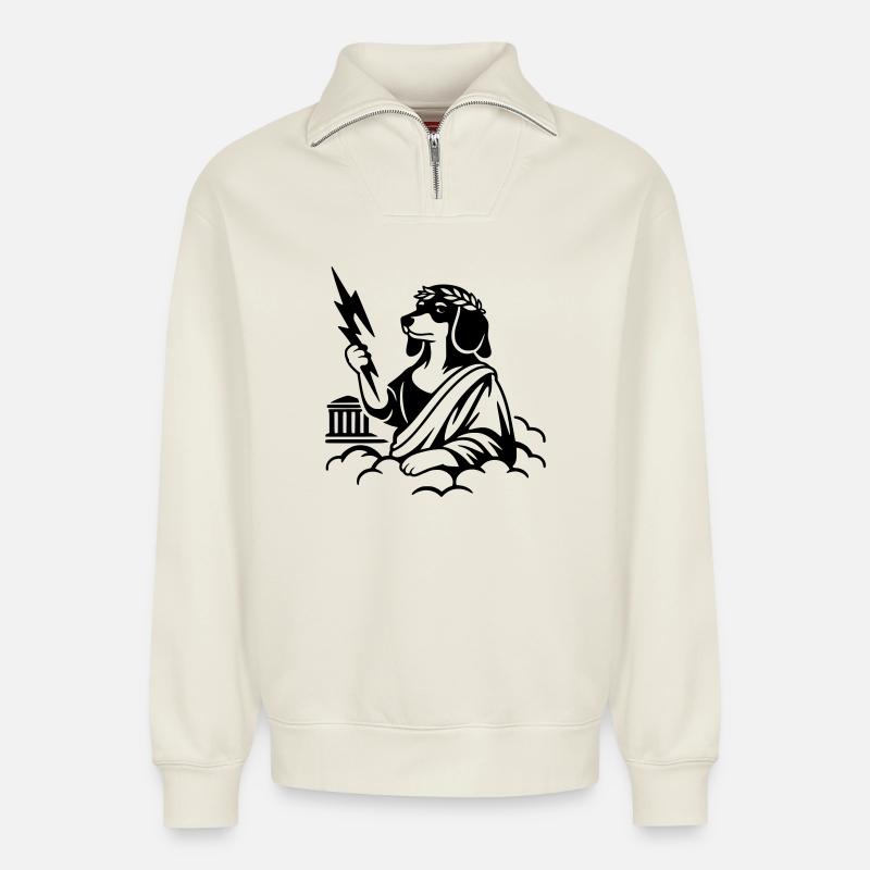 Zeus Wurstos Dackel - Relaxed Unisex Organic Half Zip Sweatshirt – von SPREAD - Naturweiß