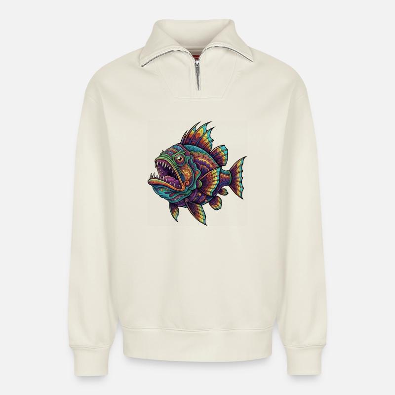 Regenbogenfisch mit Muster - Relaxed Unisex Organic Half Zip Sweatshirt – von SPREAD - Naturweiß