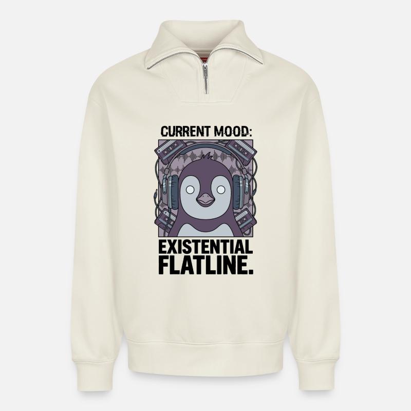 Current mood Existential zero line - Relaxed Unisex Organic Half Zip Sweatshirt – by SPREAD - off white
