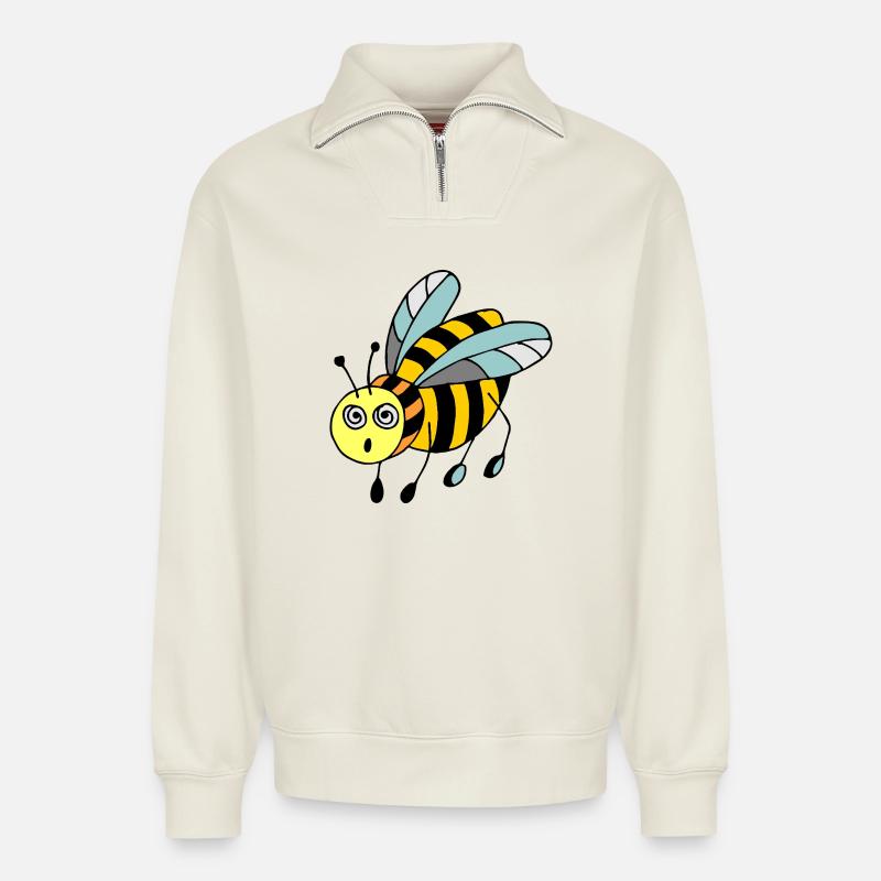insecte - Sweat unisexe décontracté en coton biologique à demi-zip – de SPREAD - blanc cassé