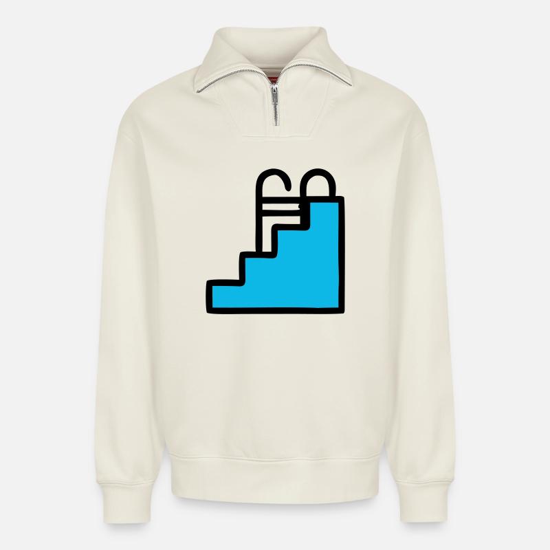 Pool Ladder Swimming Pool Icon - Relaxed Unisex Organic Half Zip Sweatshirt – by SPREAD - off white
