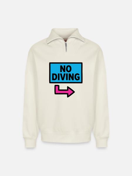 No Diving Schild Pool Retro - Relaxed Unisex Organic Half Zip Sweatshirt – von SPREAD - Naturweiß
