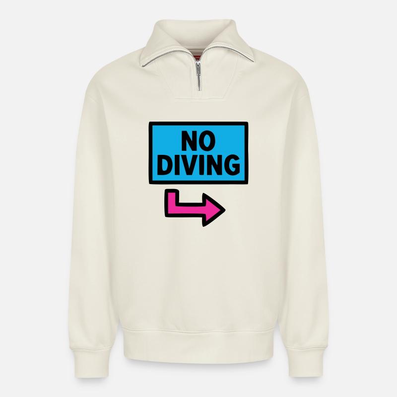 No Diving Schild Pool Retro - Relaxed Unisex Organic Half Zip Sweatshirt – von SPREAD - Naturweiß