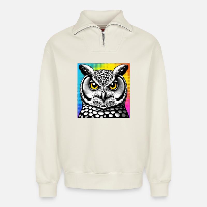 Eule - Relaxed Unisex Organic Half Zip Sweatshirt – von SPREAD - Naturweiß