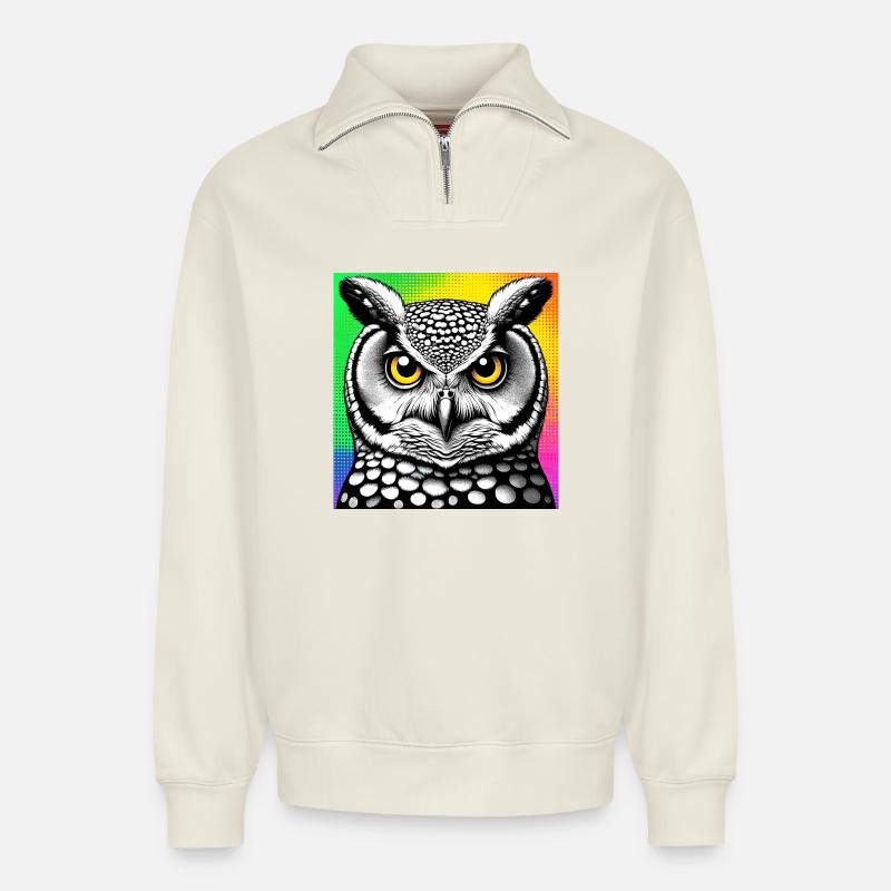 Eule - Relaxed Unisex Organic Half Zip Sweatshirt – von SPREAD - Naturweiß