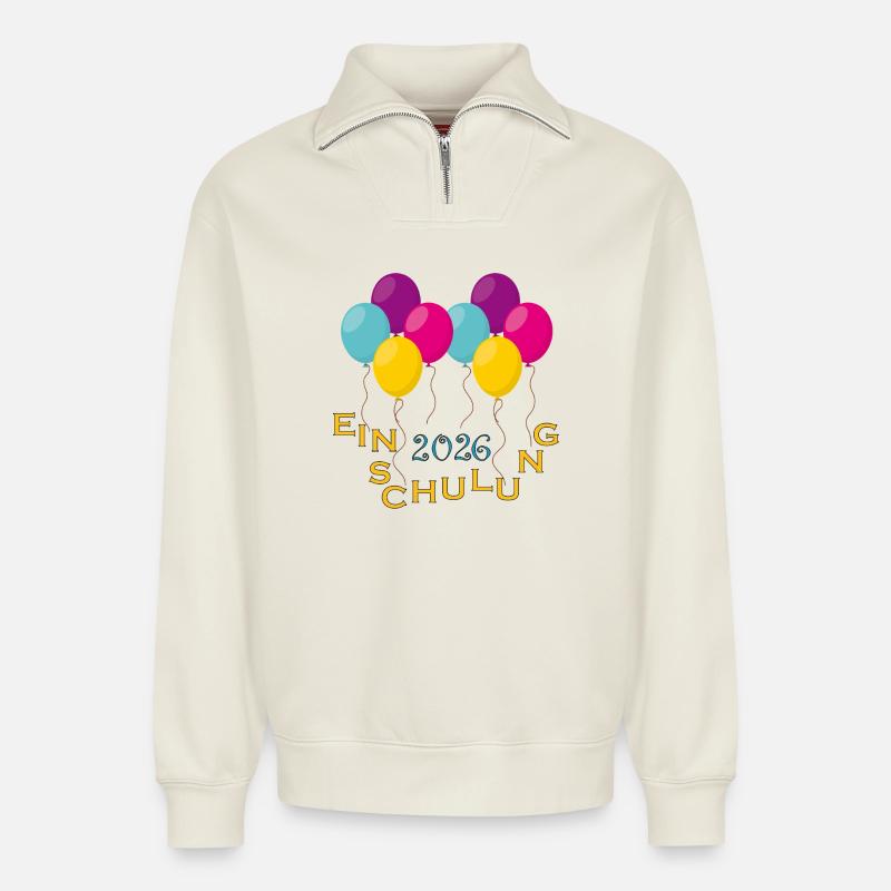 Bunte Ballons Einschulung - Relaxed Unisex Organic Half Zip Sweatshirt – von SPREAD - Naturweiß