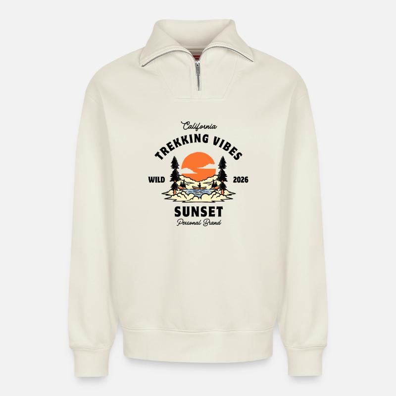Trekking vibes - Relaxed Unisex Organic Half Zip Sweatshirt – by SPREAD - off white