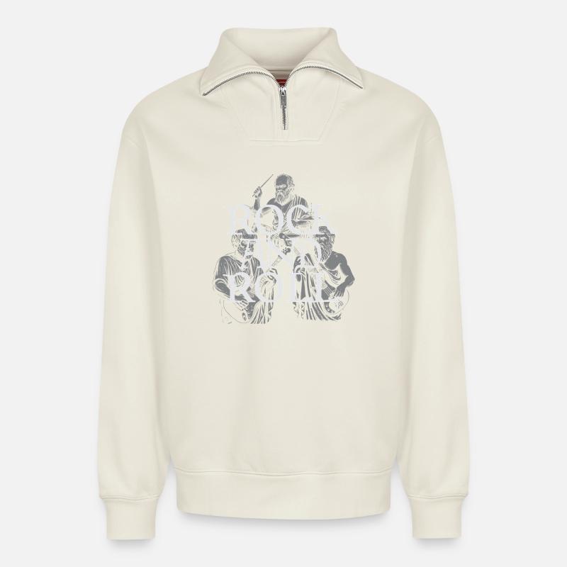 Groupe philosophe du rock classique - Sweat unisexe décontracté en coton biologique à demi-zip – de SPREAD - blanc cassé