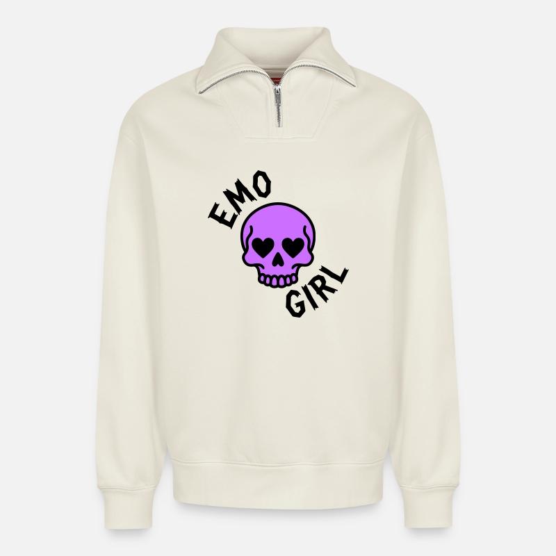 emo girl - Relaxed Unisex Organic Half Zip Sweatshirt – by SPREAD - off white