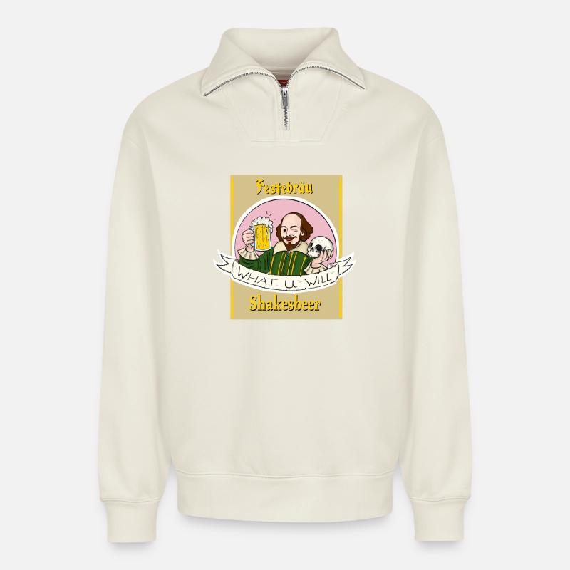 Festebräu - Relaxed Unisex Organic Half Zip Sweatshirt – von SPREAD - Naturweiß