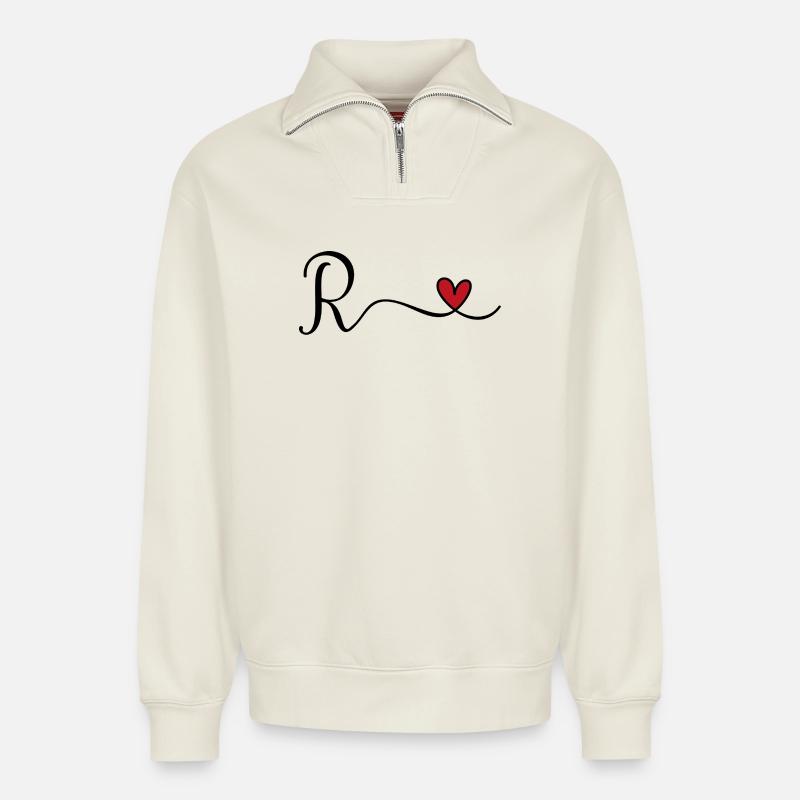 Buchstabe R Monogramm - Relaxed Unisex Organic Half Zip Sweatshirt – von SPREAD - Naturweiß