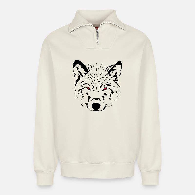 Wolf - Relaxed Unisex Organic Half Zip Sweatshirt – von SPREAD - Naturweiß